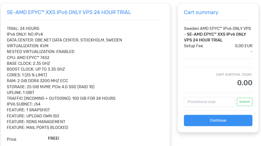 9 EUR/year VPS IPv6 ONLY | VPS每年9欧元